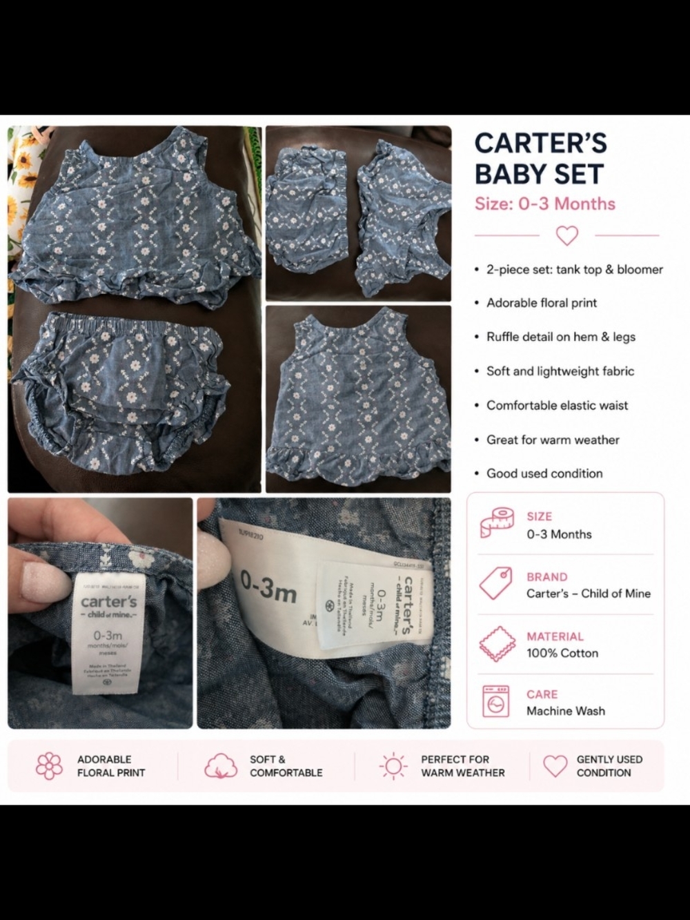 Carter's Blue Floral Tank Top & Bloomer Set